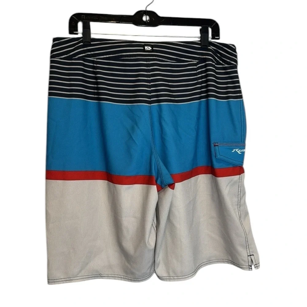 Rusty men’s board shorts blue black striped size 34 waist